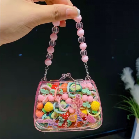 Mini Pink Sparkle handbag with Hair Accessories Set - Picture 9 of 14